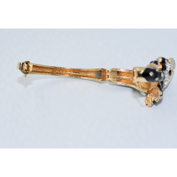 Panetta Vintage 1980's Black Enamel and Gold Tone PANTHER Bangle Bracelet - Picture 8 of 12